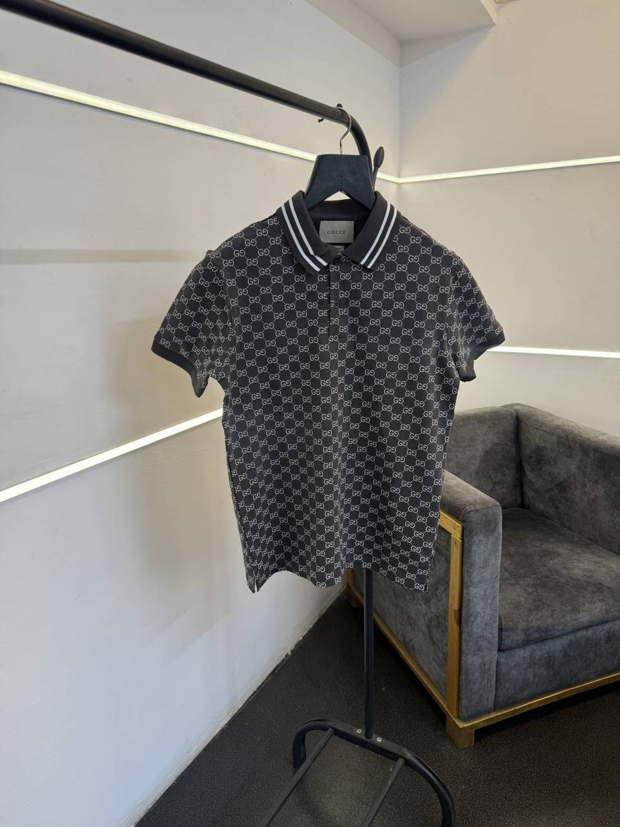 Gucci GG monogram imported polo tshirt grey