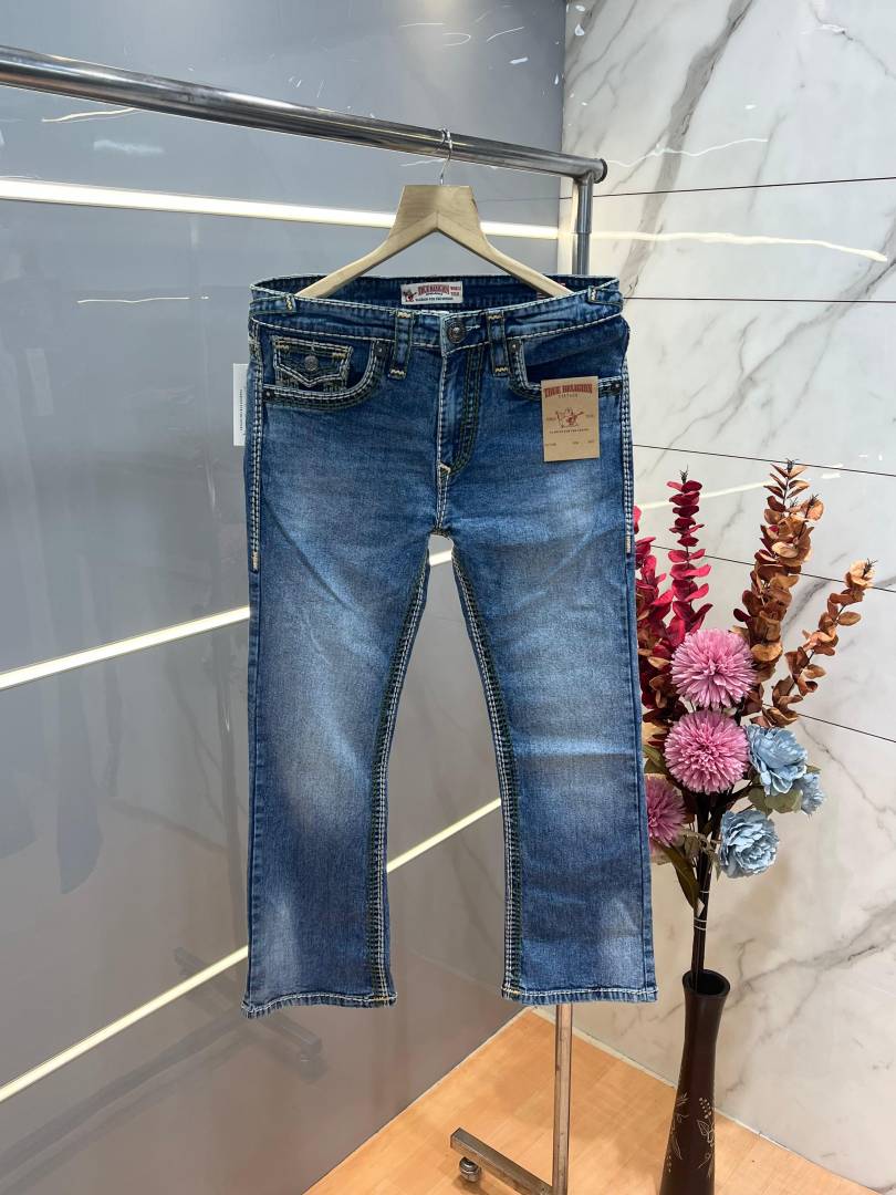 True Religio n Blue Shade Boot cut Premium Imported Stretchable lycra fabric Denim with back flap pocket Design 3706