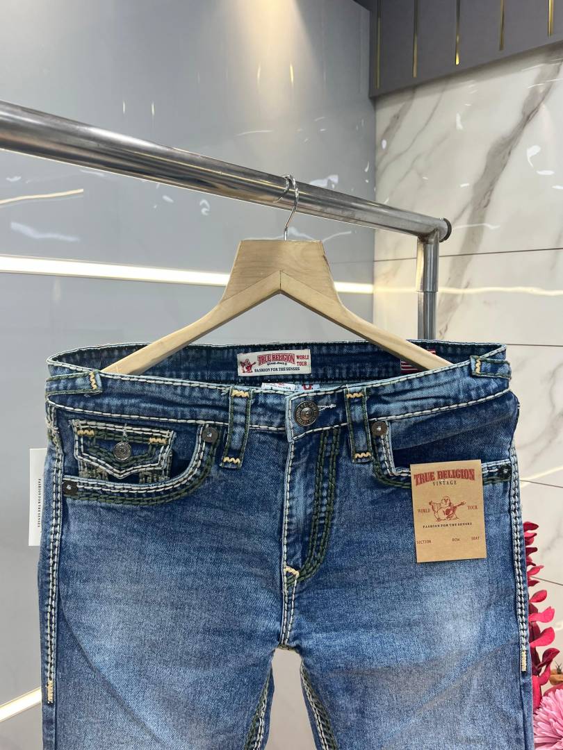 True Religio n Blue Shade Boot cut Premium Imported Stretchable lycra fabric Denim with back flap pocket Design 3706