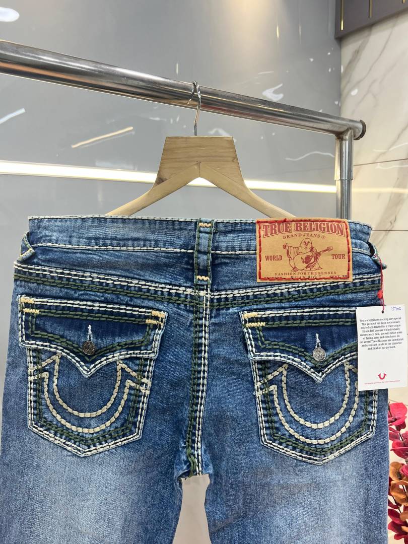 True Religio n Blue Shade Boot cut Premium Imported Stretchable lycra fabric Denim with back flap pocket Design 3706
