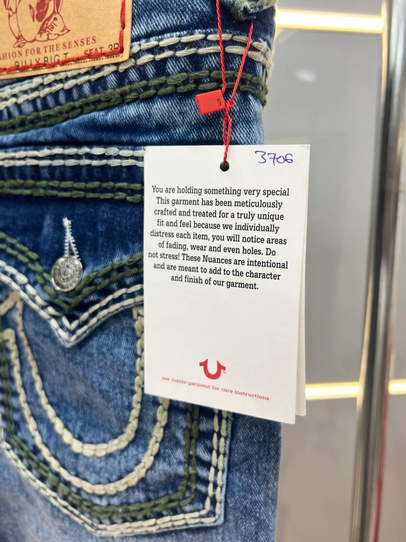 True Religio n Blue Shade Boot cut Premium Imported Stretchable lycra fabric Denim with back flap pocket Design 3706