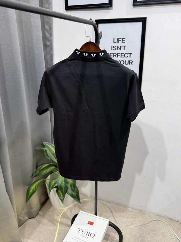 True religion embroidery logo imported polo tshirt black