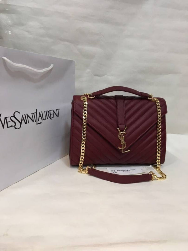 Ysl Collage Wine-Gold Medium Shoulder Bag With Original Box & Dust Cover