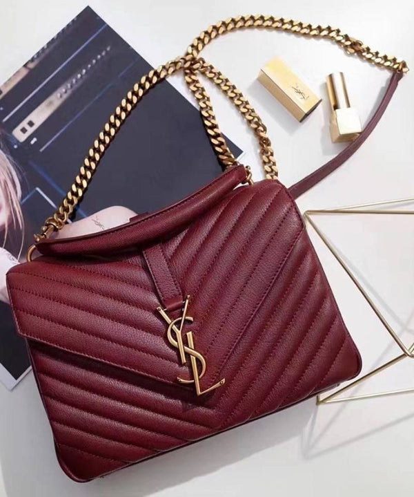 Ysl Collage Wine-Gold Medium Shoulder Bag With Original Box & Dust Cover