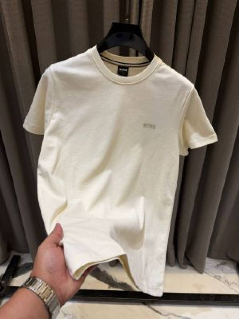 Boss Chest Logo Round Neck T-shirt Cream