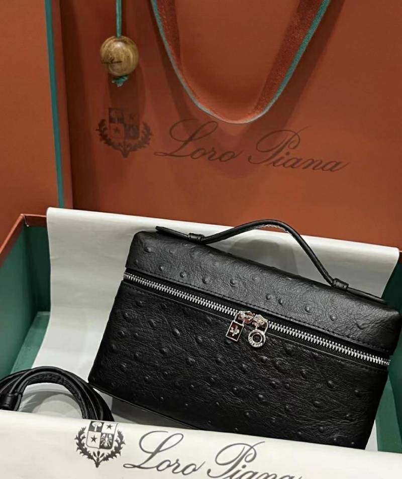 Loro Piana Extra Pocket L19 Ostrich Leather Crossbody Bag With Original Box Dust Cover
