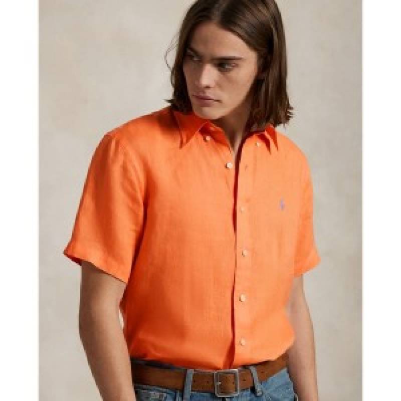 Ralph Lauren Chest Logo Half Sleeves Shirt Orange