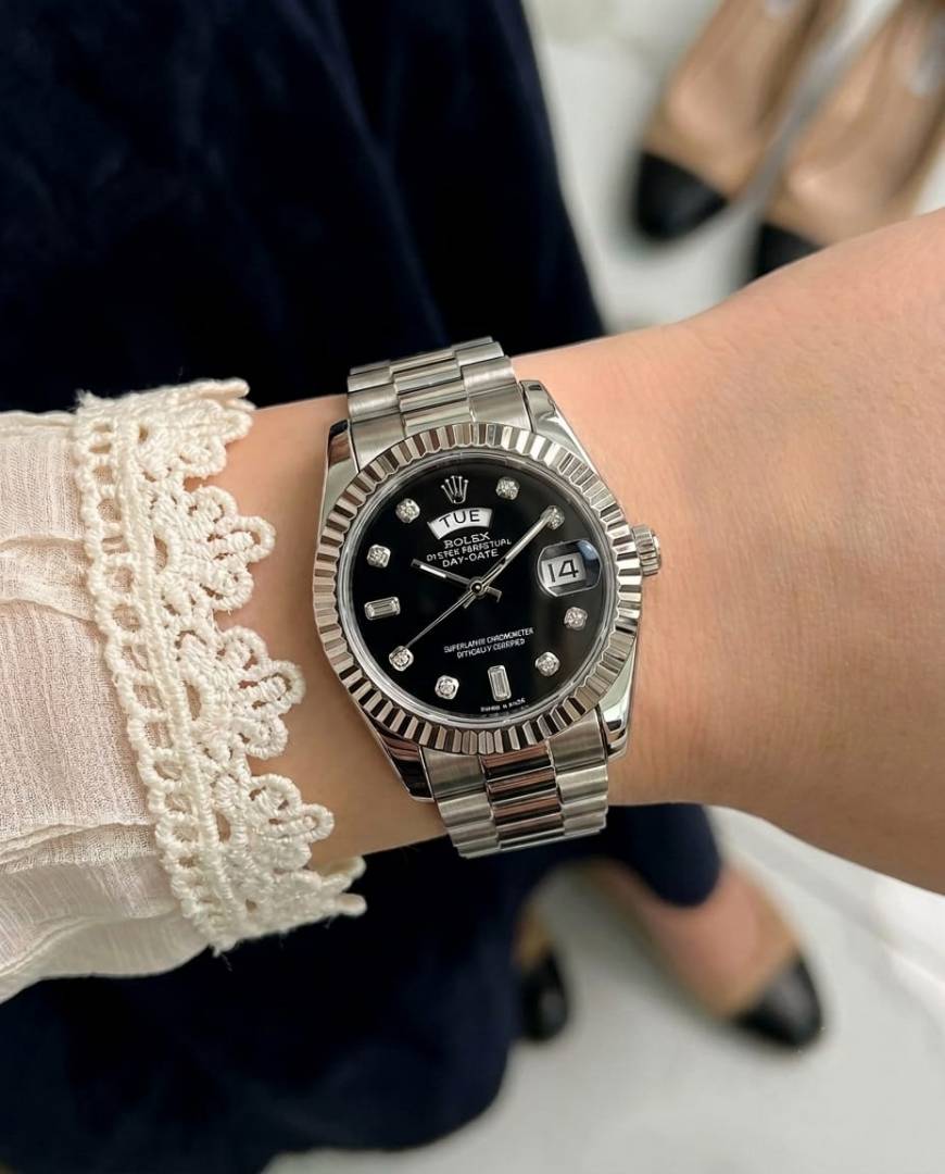 Rolex Oyster Perpetual Day Date Diamond Silver Black