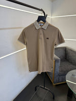 Versace beige imported polo tshirt with brand buttons and knitted collar with sleeves