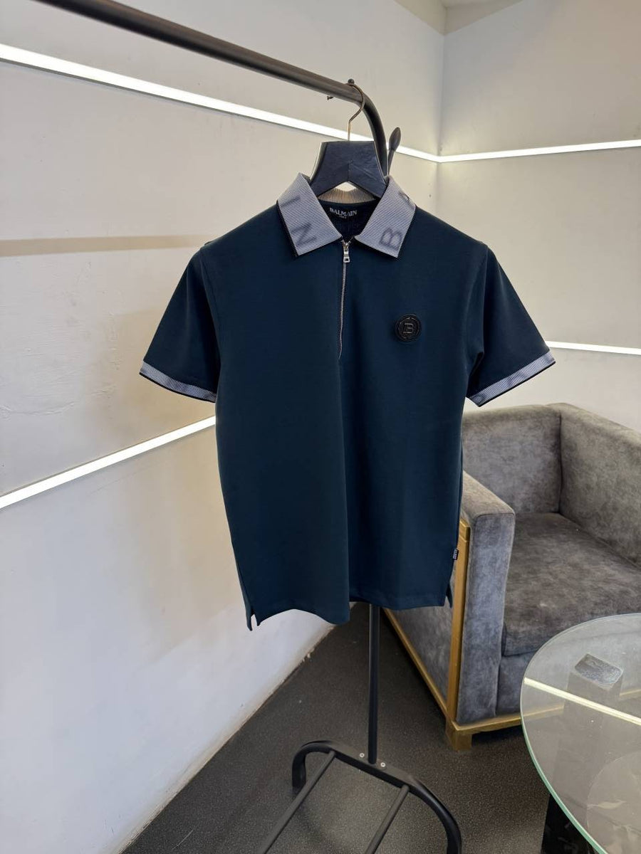 Balmain 3d collar and sleevs imported polo tshirt with steel logo c green