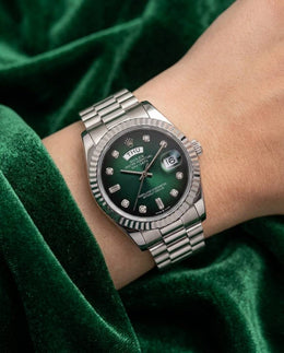 Rolex Oyster Perpetual Day Date Diamond Silver Green