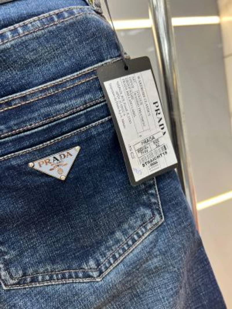 Prada Dark Shade Straight Fit Premium Imported Stretchable Lycra Fabric Denim with Metal Logo 4203