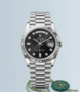 Rolex Oyster Perpetual Day Date Diamond Silver Black 40 Battery