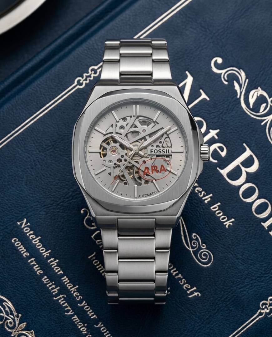 Fossil_il Automatic Skeleton silver light gray