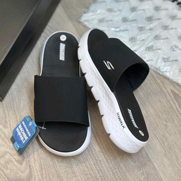 Skechers Go Walk Flex Premium Black White Flip Flop