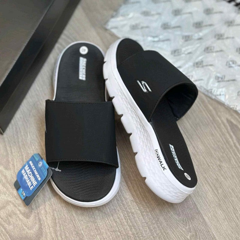 Skechers Go Walk Flex Premium Black White Flip Flop
