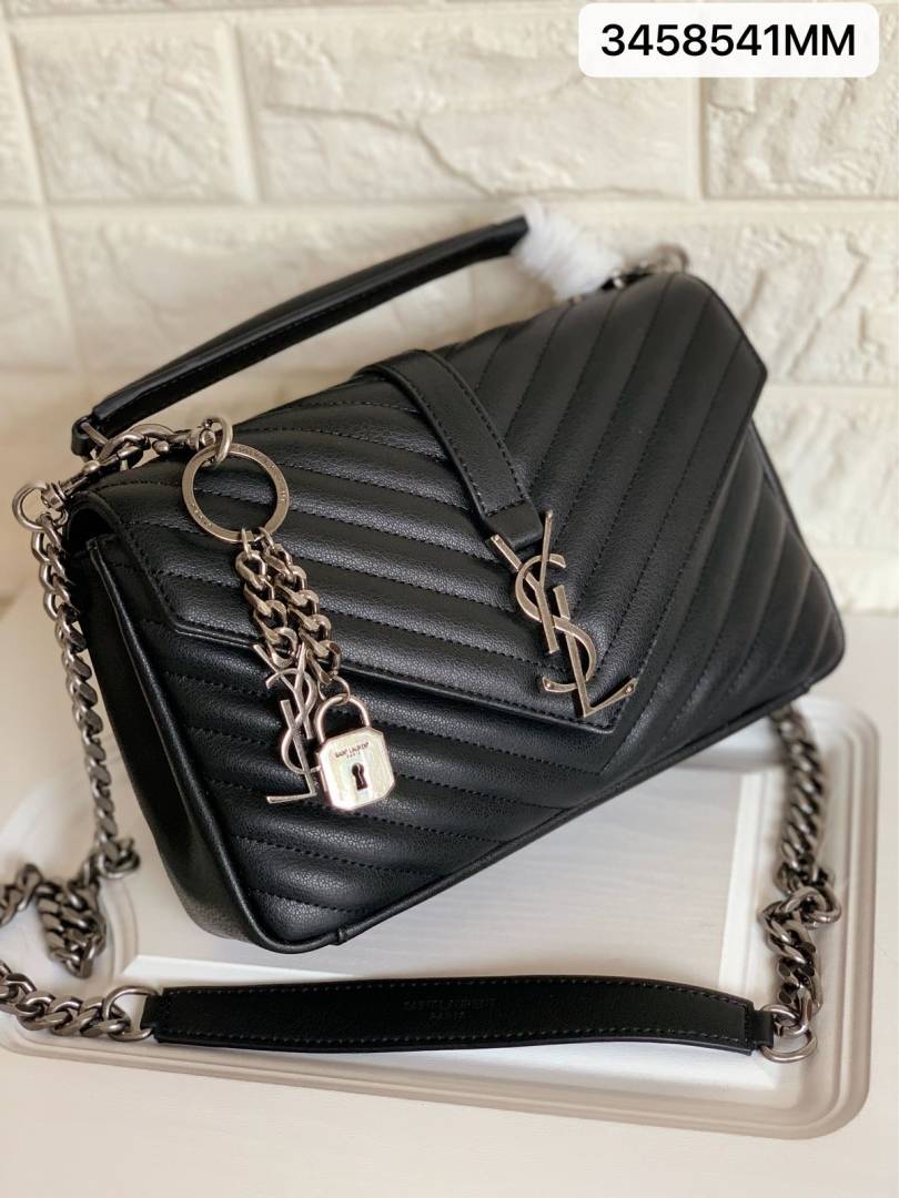 Ysl Collage Black-Silver Medium Shoulder Bag With Original Box & Dust Cover