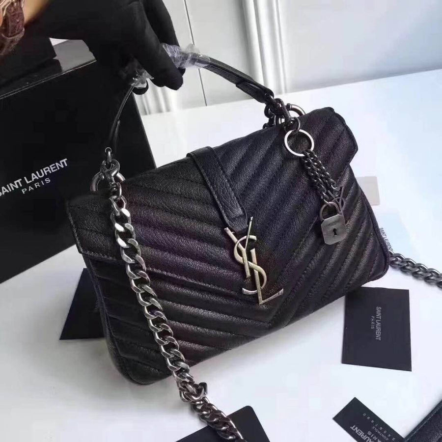 Ysl Collage Black-Silver Medium Shoulder Bag With Original Box & Dust Cover