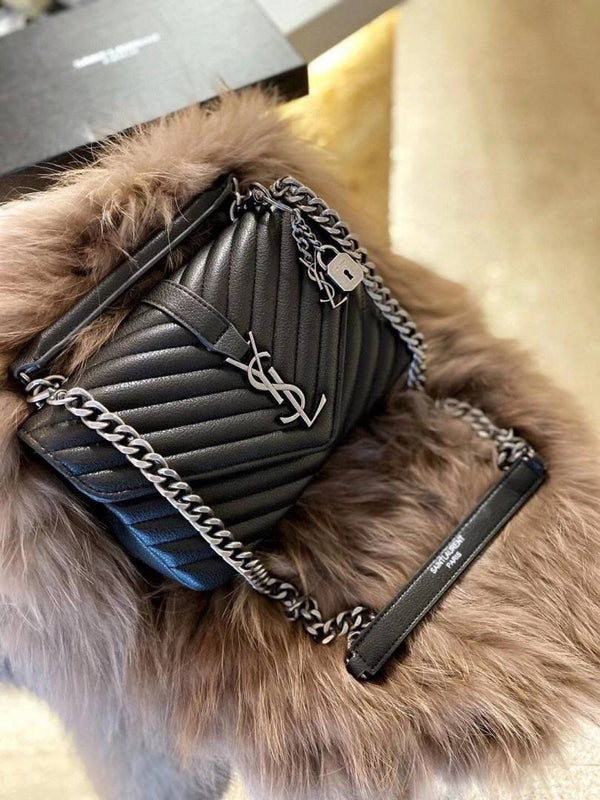 Ysl Collage Black-Silver Medium Shoulder Bag With Original Box & Dust Cover