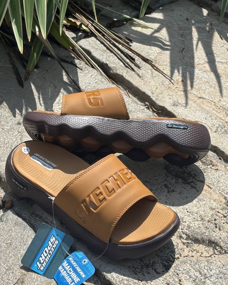 Skechers Massage Fit Slides Tan