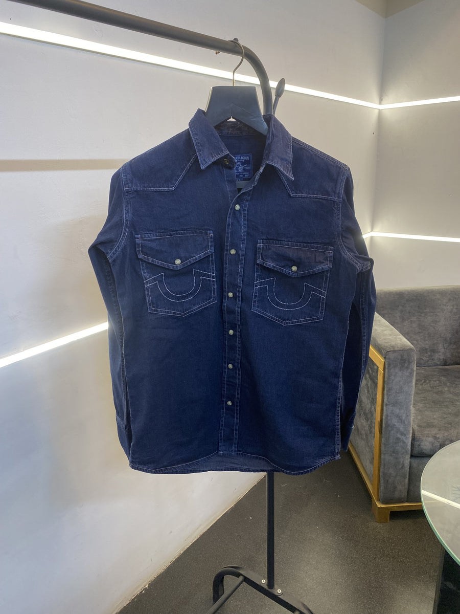 01 True religion snap button denim shirt blue