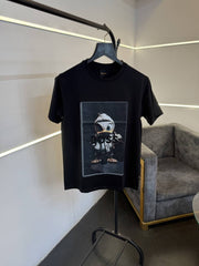 Hugo bos turkey imported heavy print and patch round neck tshirt black sale