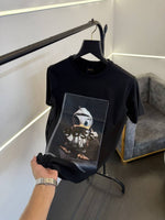 Hugo bos turkey imported heavy print and patch round neck tshirt black sale