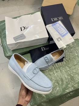 Dior Granville Premium Loafers Light Blue Suede Calfskin Surplus Quality With All Accessories 0018
