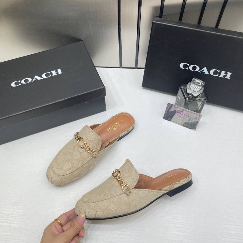 Coach_Samie_Beige_Mules_Slides_For_Women_With_Original_Box_And_Carry_Bag