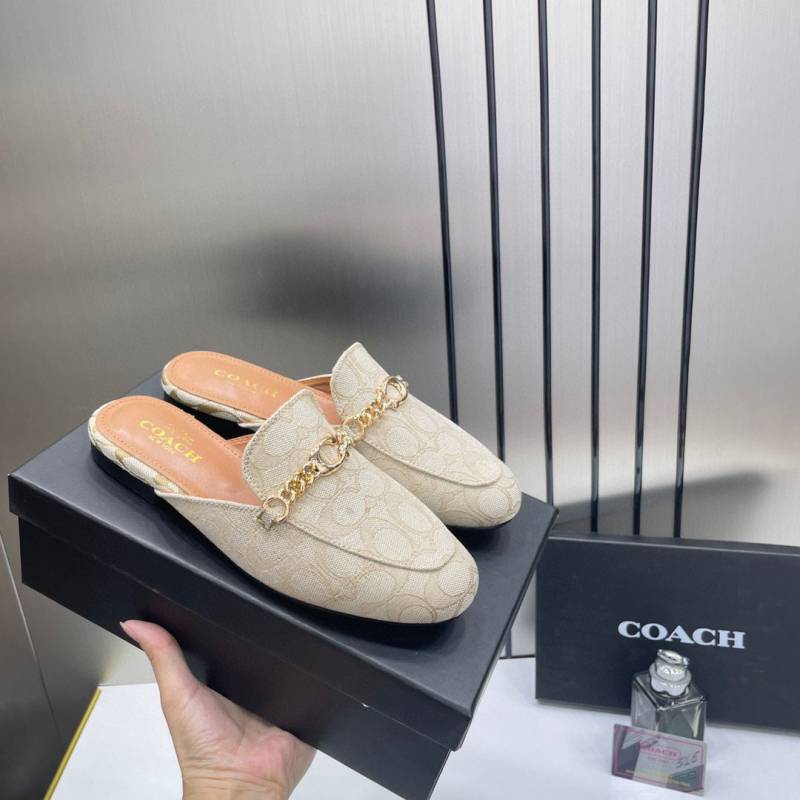 Coach_Samie_Beige_Mules_Slides_For_Women_With_Original_Box_And_Carry_Bag