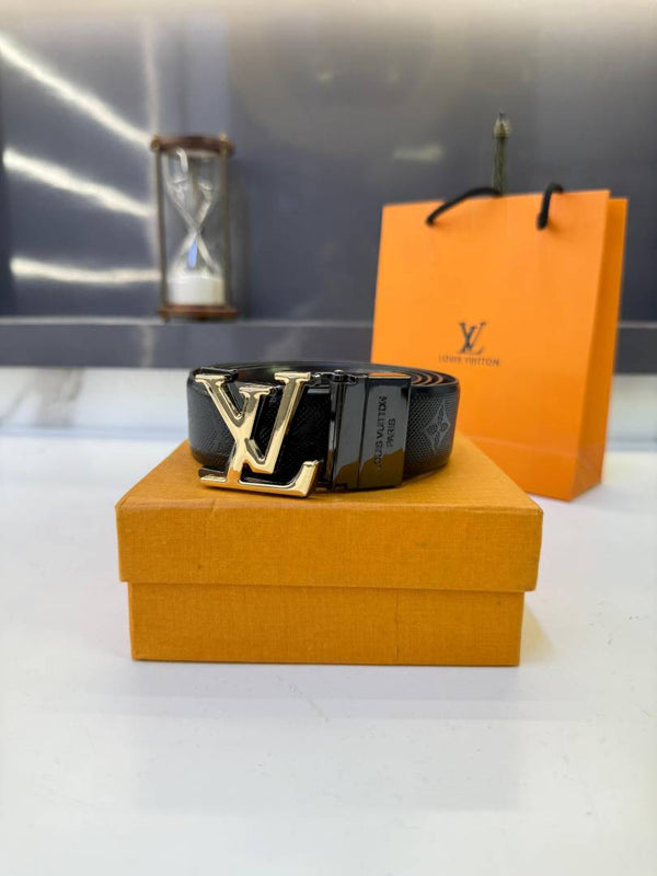 Lv_Loui_Vuitton Gold Black Glossy Belt Fa 1310