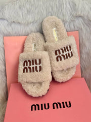 Miu Miu On Sale Furry Slides For Woman With Original Box & CarryBag SandalsChappal