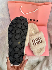 Miu Miu On Sale Furry Slides For Woman With Original Box & CarryBag SandalsChappal