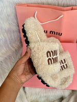Miu Miu On Sale Furry Slides For Woman With Original Box & CarryBag SandalsChappal