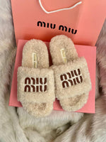 Miu Miu On Sale Furry Slides For Woman With Original Box & CarryBag SandalsChappal