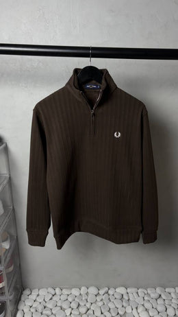 Fred Perr_y Ribbed Half Zip Sweatshirt Brown 1079