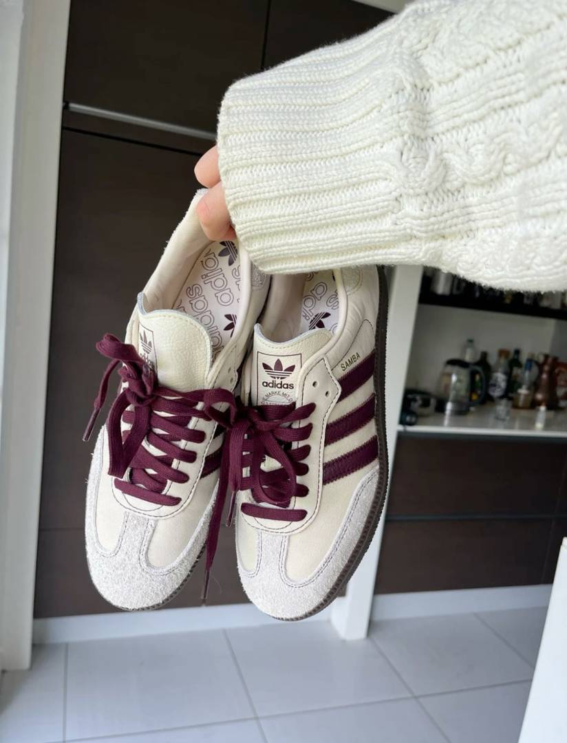 Adidas Samba Wonder White Maroon Women Leather Quality FIX