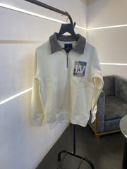 Louis Vuitton heavy gsm H zip cotton fleece imported sweatshirt cream