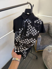 Louis Vuitton embossed and laser print imported polo tshirt black