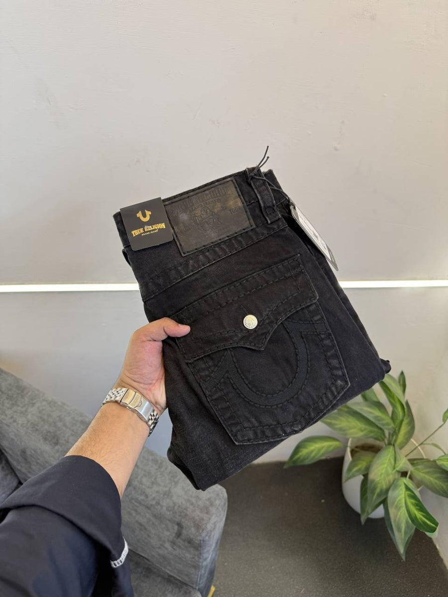 True religion imported straight fit hyperflex denim carbon black