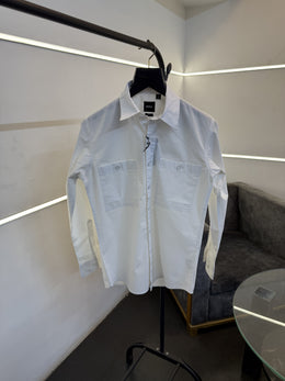 Hugo bos cargo double pocket imported shirt with embroidery logo on sleeves white