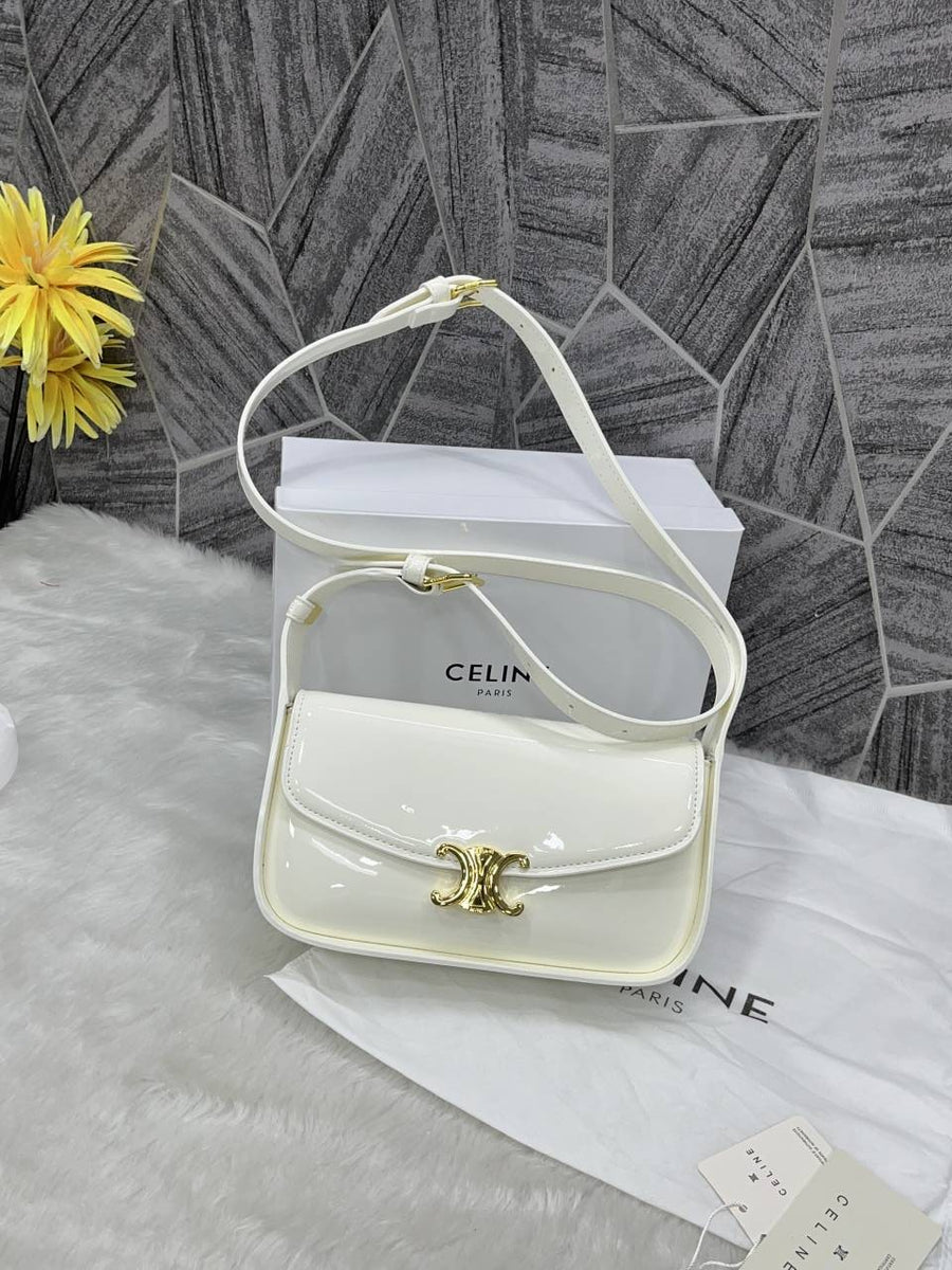 Celine Terence White Shoulder Bag With Original Box & Long Belt