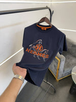 Hermes turkey imported patch printing imported round neck tshirt navy blue