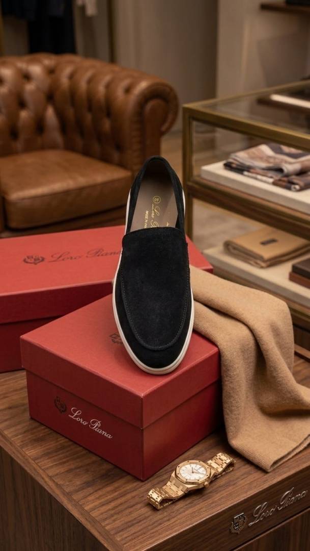 LORO PIANA SUMMER WALKS LOAFER SUEDE BLACK 100