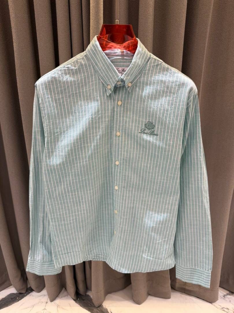 Lorro Pianna Chest Logo Lining Full Sleeves Shirt Sky Green