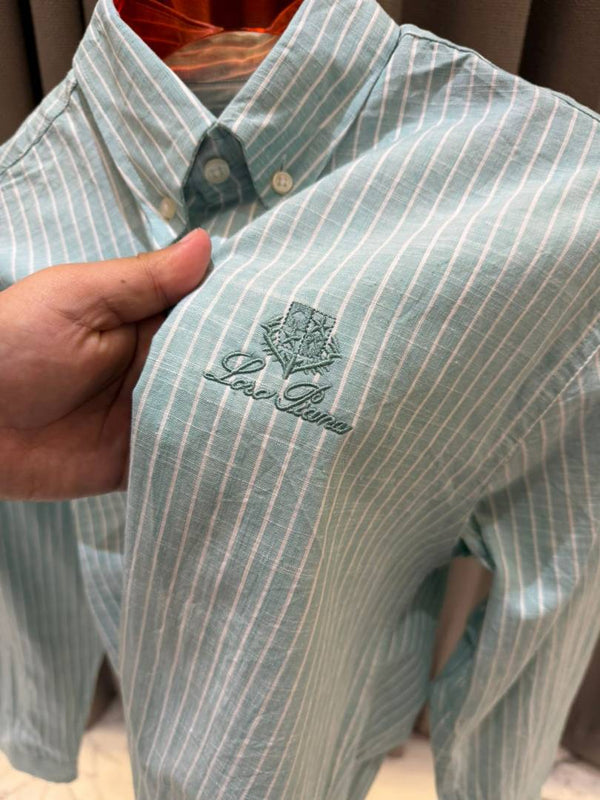 Lorro Pianna Chest Logo Lining Full Sleeves Shirt Sky Green