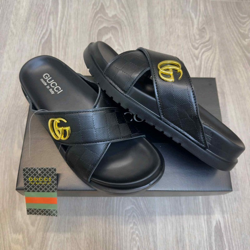 Gucci GG Cross Strap Premium Black Slides