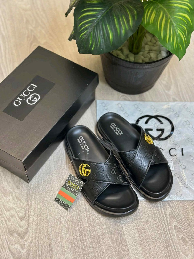 Gucci GG Cross Strap Premium Black Slides
