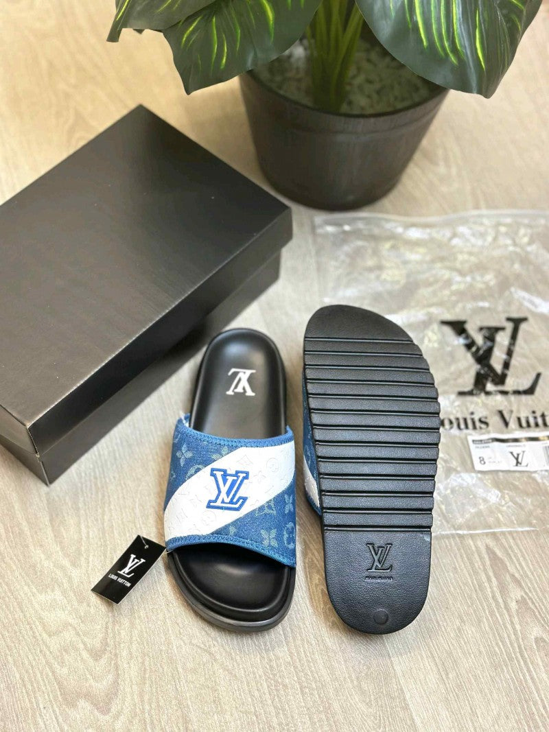 Louis Vuitton Monogram Blue White Black Premium Slides