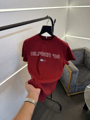 Tommy hilfigar round neck imported tshirt maroon sale